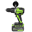 Дрель-шуруповерт Greenworks GD24DD140, 24V, ударная, бесщеточная, 4х2 А/ч АКБ и 2А ЗУ